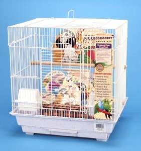 Penn Plax Square Parakeet Medium Bird Cage Kit White  