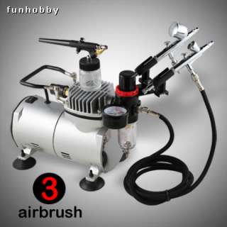   compressor and 3 airbrushes condition new item kit 18 30a 36e 38 you