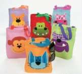  CRITTER TOTE BAGS   CAT, DOG, MONKEY, HIPPO, ALLIGATOR AND BEAR  