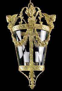 Antique Chandelier Restored Figural Brass Bronze Glass Empire Pendant 