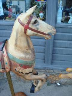 Vintage Large Carved Carousel Wood Striding Horse Hand Painted  