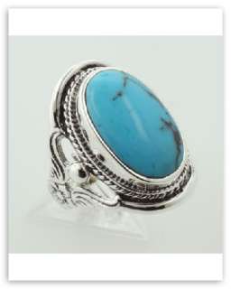 Antique Style Large Turquoise Ring Sterling Silver Sz 7  