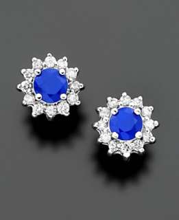   Gold Earrings, Sapphire (5/8 ct. t.w.) and Diamond (1/4 ct. t.w.) Stud