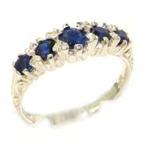 Antique Style Solid Sterling Silver Natural Sapphire Ring with English 
