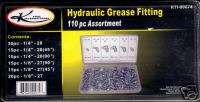 110 pc Hydraulic Grease Fitting Assortment Auto Kit  