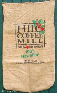 BURLAP BAG ~ HAWAIIAN HILO MILL COFFEE BEAN SACK 100 LB  