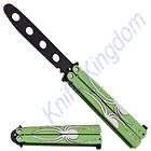  practice butterfly knife green spider handle balisong knives expedited