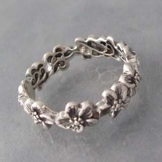 Plumeria Flowers Eternity Band Sterling Silver Ring 6  