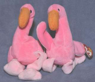 Ty Beanie Babies Original Pinky the Flamingo 1995 Lot 2 Plush 10 