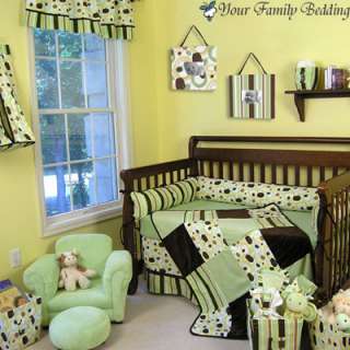 Baby Neutral Brown Green Dot Infant Nursery Bedding Set  