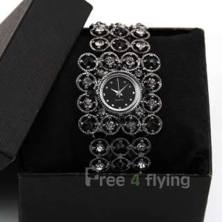 Crystal Black Stainless Steel Bracelet Lady Hand Watch  