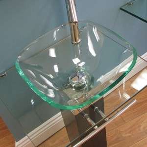 24 Bathroom Square Tempered Clear Glass Vessel Sink Vanity w/ 12 
