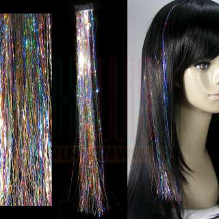 Sparkle Colors Bling Hair Tinsel Extensions Clip in 15 2pcs Clip On 
