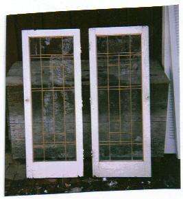 Pair of Leaded Glass Bookcase Doors, Early 1900s  
