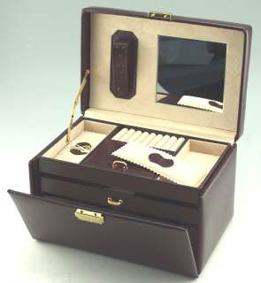   Friedrich Lederwaren Burgundy Leather 3 Tier Jewelry Box Case Travel