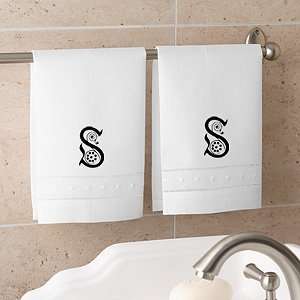   Initial Monogram White Linen Hand Towel Set