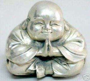 nice Tibetan silver carved laughing buddha statue  