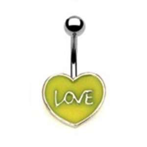  Green Enamel Love Heart Belly Button Ring 