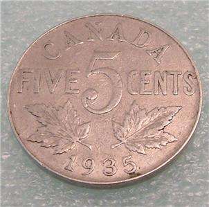 1935 Canada Canadian Nickel 5 Five CENT COIN  