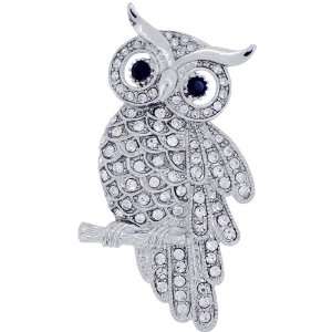  Silver Owl Austrian Crystal Bird Pin Brooch Jewelry