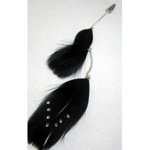    Black Feather Hair Extension with Rhinestone Crytsals Beauty