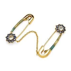 Zandra Rhodes 925 Silver Aquamarine & Blue Topaz Brooch Jewelry