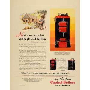 1930 Ad Capitol Boilers United States Radiator Red Cap   Original 
