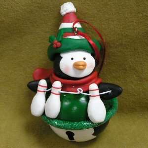    Jingle Bell Penguin with Bowling Pins Ornament