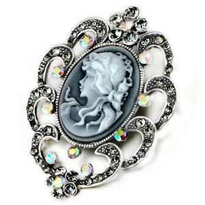   Crystal Gray Beauty Cameo Brooches And Pins Vintage Pugster Jewelry
