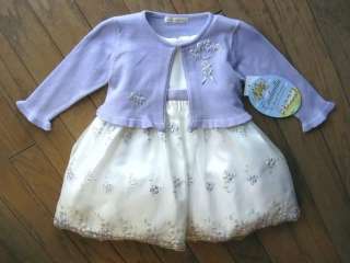 Girls White Dress Cinderella Purple Sweater Flowers Size 12 months 