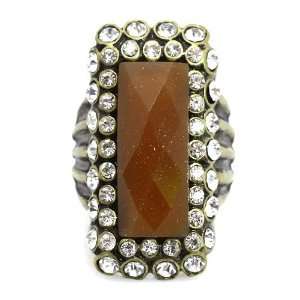  Fashion Gemstone Ring; 1.5L; Burnished Gold Metal; Brown Gemstone 