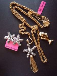 RARE Betsey Johnson Starfish Chunky Necklace + Earrings  