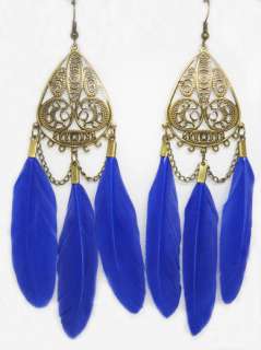   vogue blue Feather charm chain cute dangle chandelier earrings  