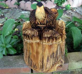 Chainsaw Carved Brown Bear Cub in Log Sculpture Pine  