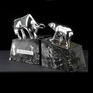  Silver Bull and Bear Bookends