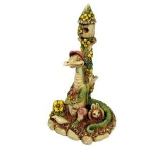 Dragon Figurine with Bird House, Bunny and Flowers By E. Vincent   5 X 