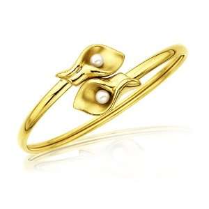  Calla Lily Bangle in 14K Gold with Pearls Jewelry