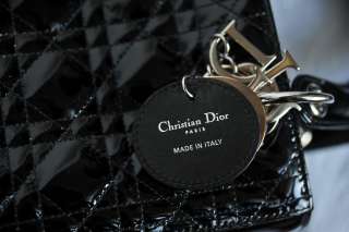 CHRISTIAN DIOR Black CANNAGE LADY DIOR Patent Leather Quilted Bag 