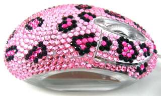 Pink Leopard Crystal Rhinestone USB Computer Mouse  