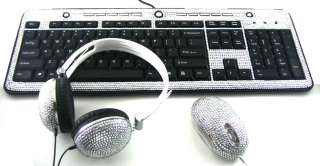 Silver Crystal Computer Keyboard+Mouse+DJ Headphones  