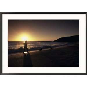  Jogger and Dogs at Sunrise, Kealia Beach, Kapaa Framed 