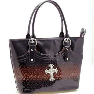 Black Croc Western Cross Inspired Designer Tote Handbag  