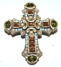 Jay Strongwater Medieval Cross Pin Pendant Brooch Amber  