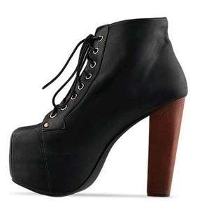 Womens Round Toe Lace Up Cuban High Heels Platform Ankle Boots #181 