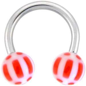  Red Soccer Ball Horseshoe Circular Barbell Jewelry