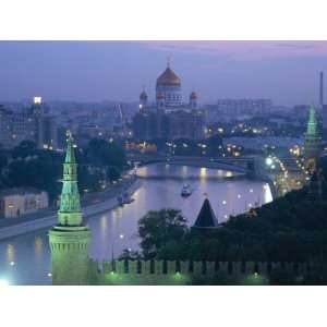  City Skyline and the Moskva River at Dusk, Moscow, Russia 