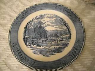 ROYAL CHINA CURRIER & IVES BLUE & WHITE 12 IN. CHOP PLATE WINTER IN 