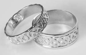   Handcrafted 14k White Gold Irish Celtic Wedding Ring Set, Any Sizes