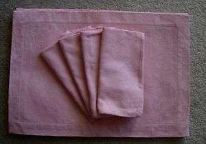 Pc.Set Pink Damask Fabric Placemats & Napkins   NEW  