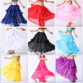   New Dancing Costumes Belly Dance Spiral Skirt 3 layers circle 9 colors